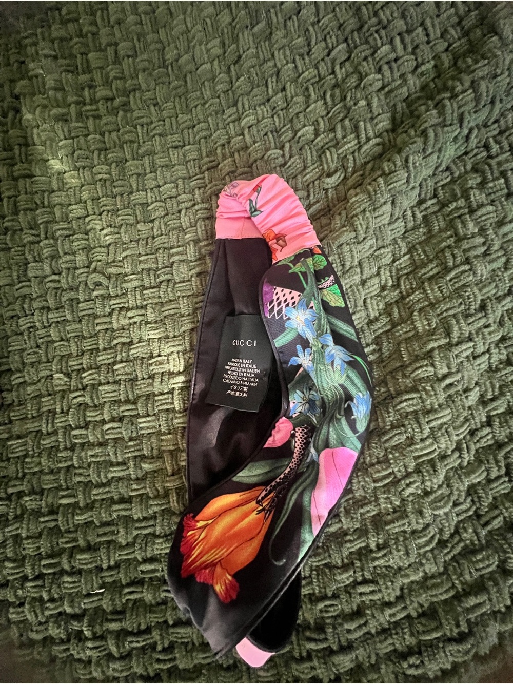 Gucci Floral Silk Twilly Scarf in Black, Orange, Purple, Pink - Picture 12 of 12